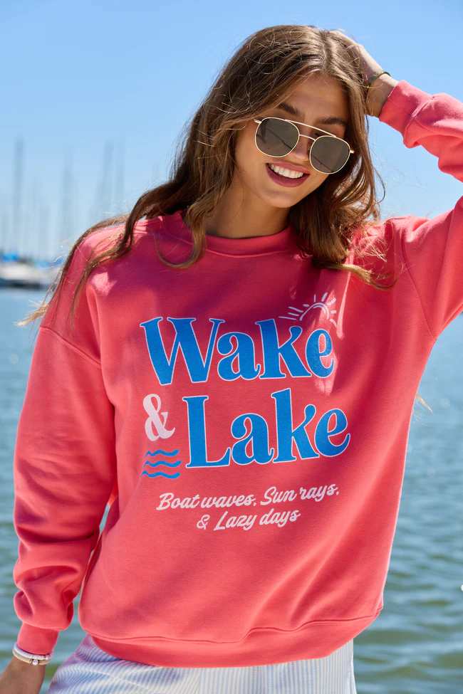 Wake & Lake Light Red Graphic Sweatshirt