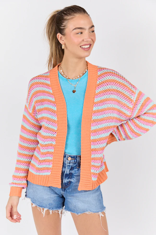 You're My Muse Pink, Orange, and Mint Multi Stripe Cardigan SALE - Image 5